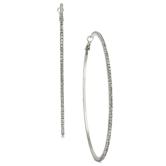 Thalia Sodi Silver-Tone Pavé Large Hoop Earrings - Picture 1 of 6
